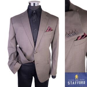 Stafford Classic Travel Sport Coat Blazer Mens Sz 44S Solid Brown Wool Blend